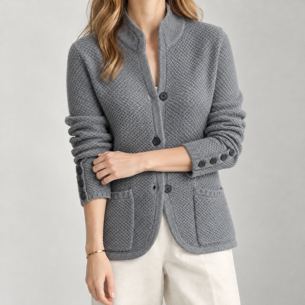 Katarina Textured Cardigan - Smoky Gray