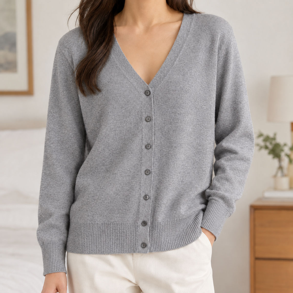 Constanze V Neck Cardigan - Gray