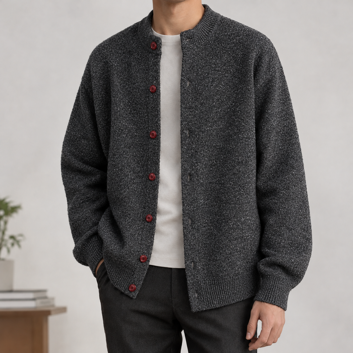 Bengt Stand Collar Cardigan - Dark Gray
