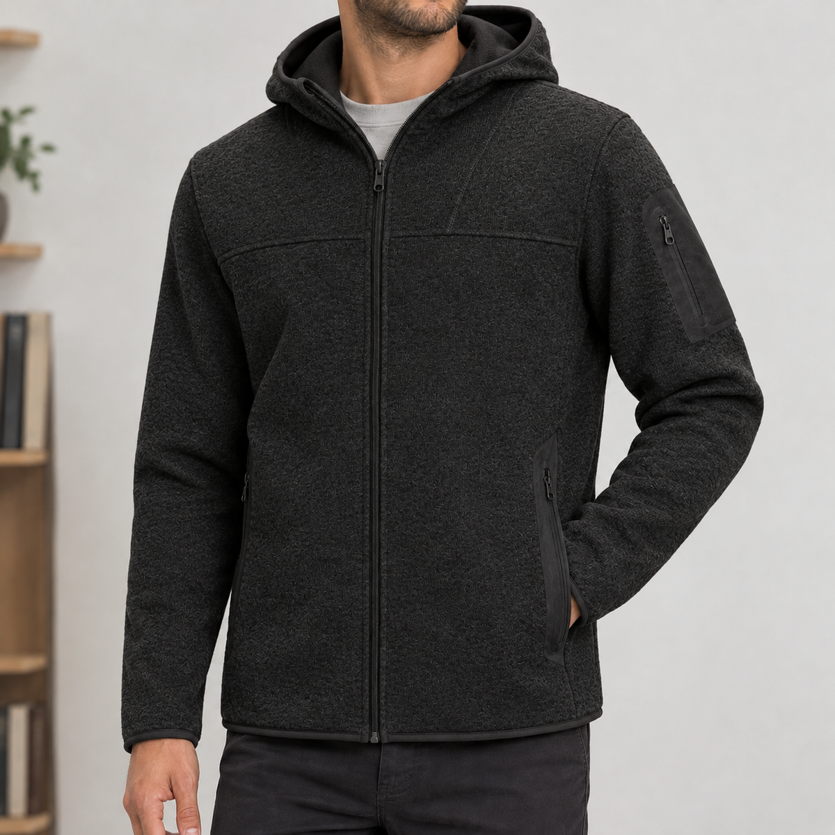 Horatio Hooded Zip Jacket - Black Gray