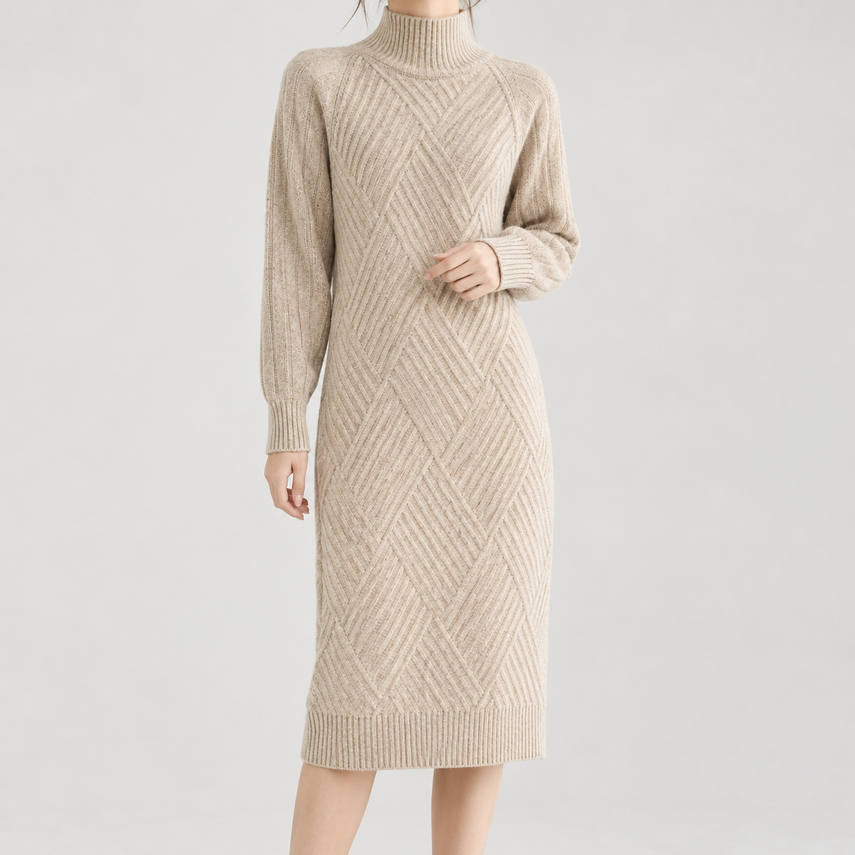 Merethe Knit Turtleneck Dress - Camel