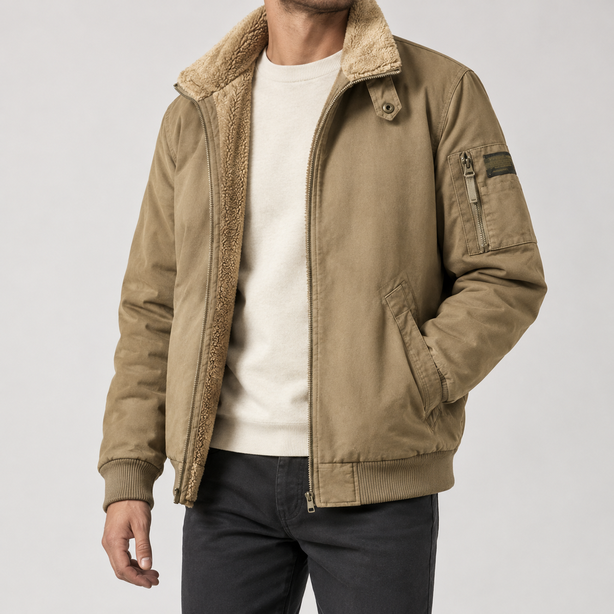Alfons Stand Collar Jacket - Khaki