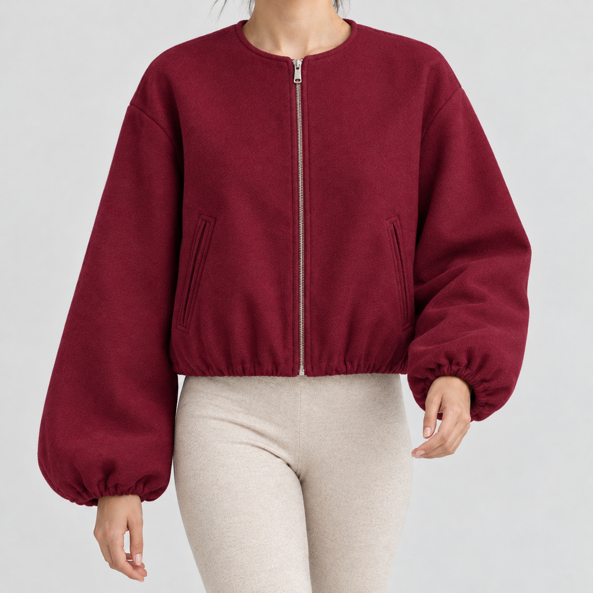 Heidelinde Balloon Sleeve Jacket - Wine Red