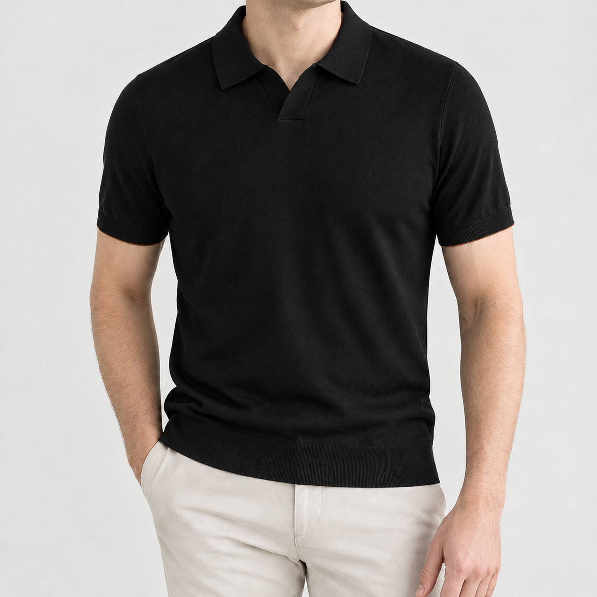 Edmond Open Collar Polo - Black