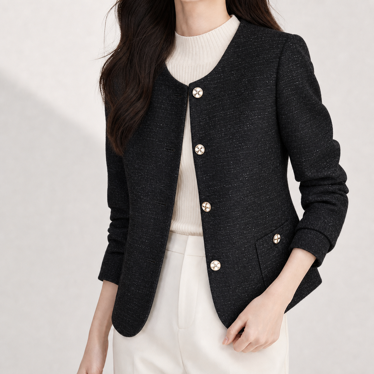 Selena Collarless Blazer - Black