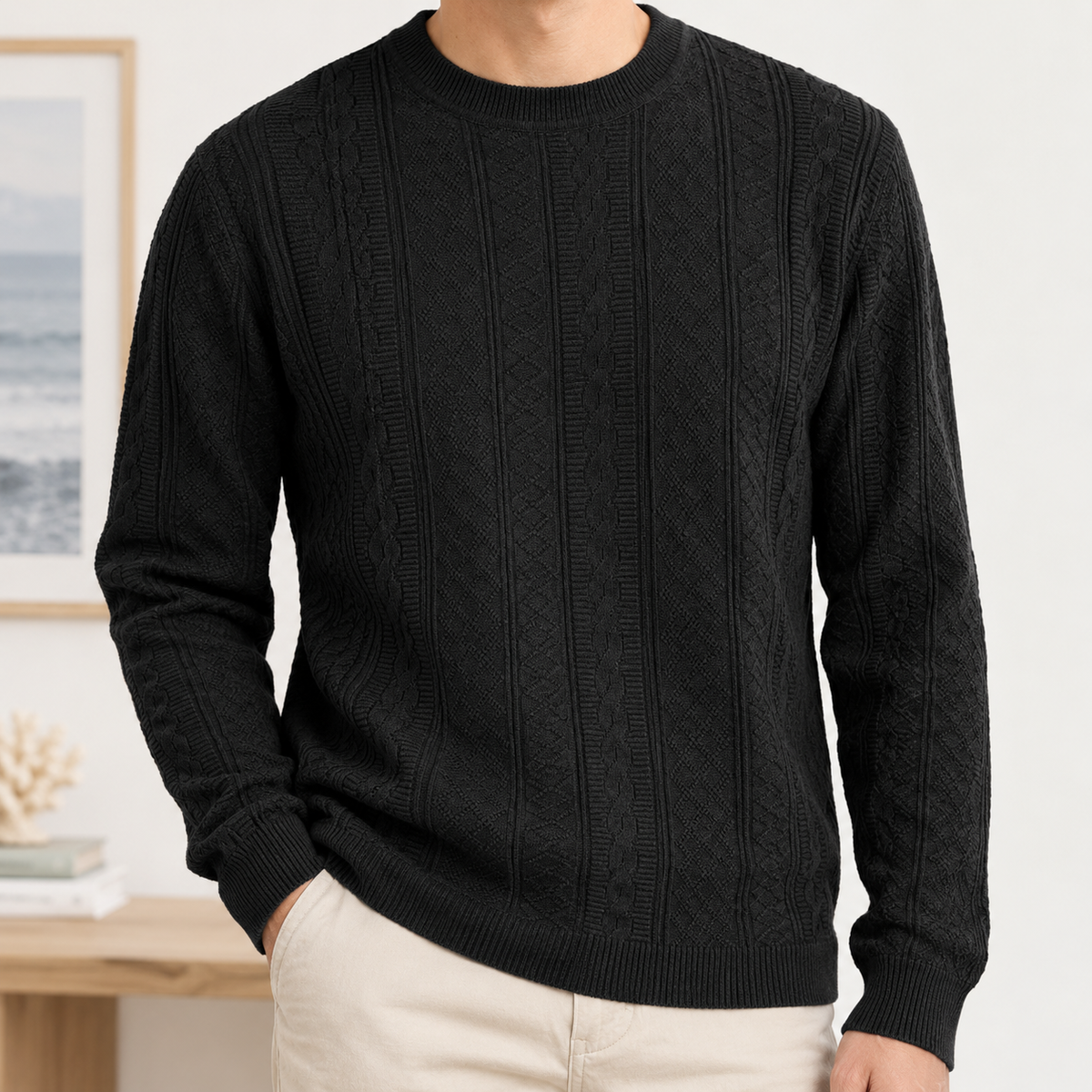 Honore Cable Knit Sweater - Black