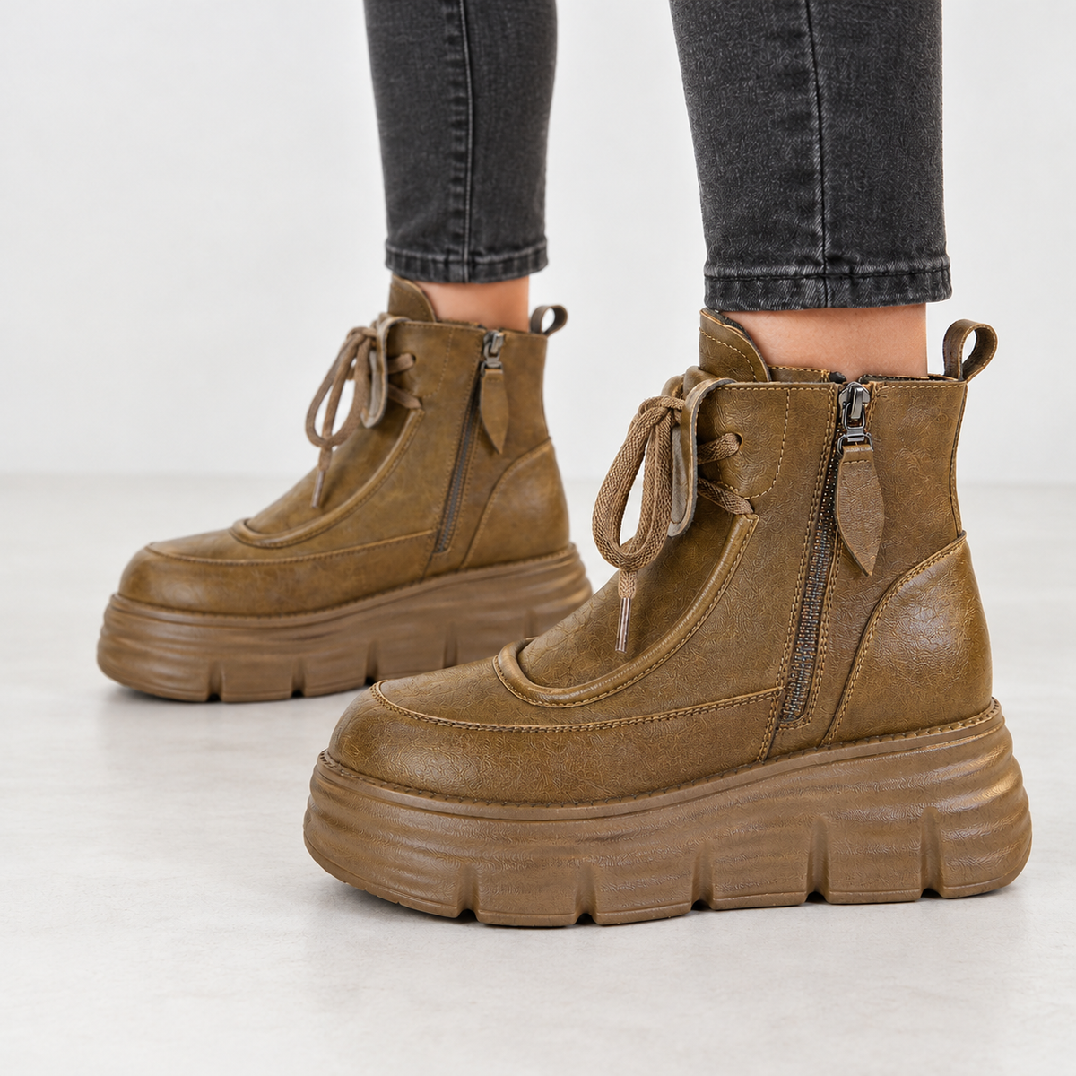 Ffion Platform Ankle Boots - Yellow Brown