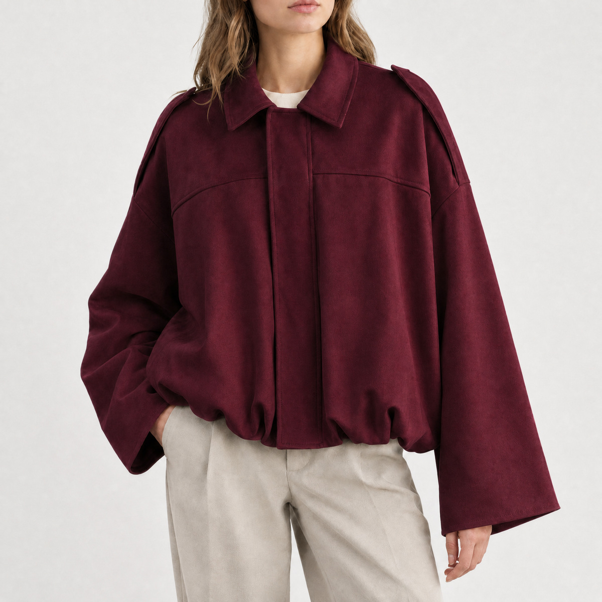 Tatiana Bubble Hem Jacket - Burgundy