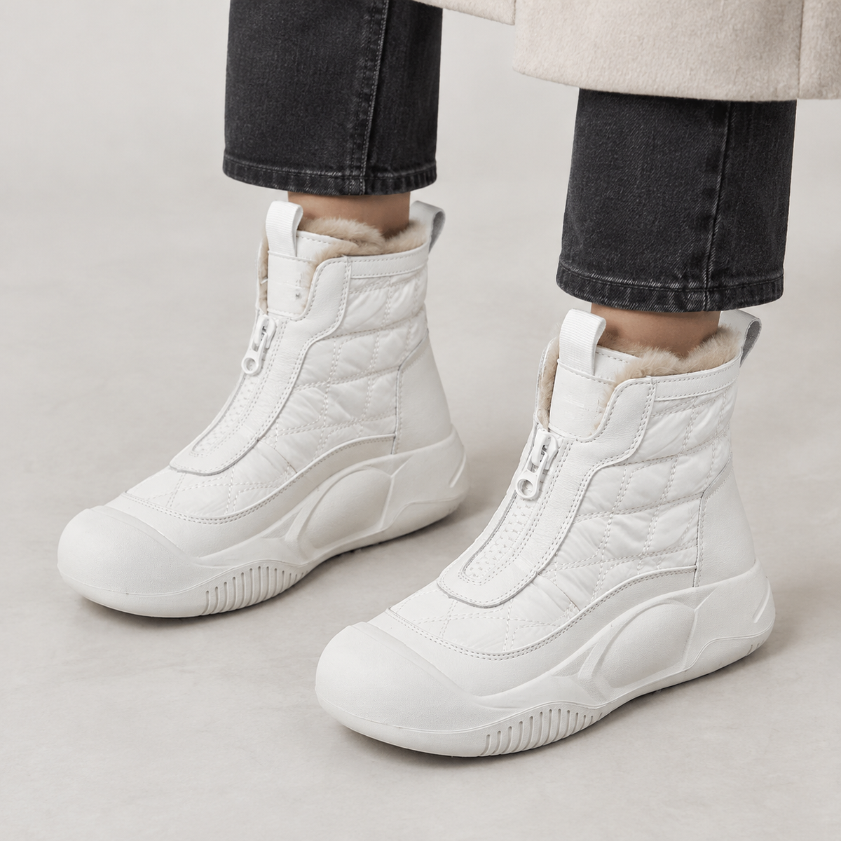 Eleni Front Zip Snow Boots - White