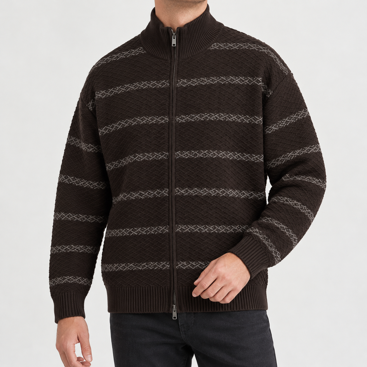 Dietmar Jacquard Knit Jacket - Black Coffee