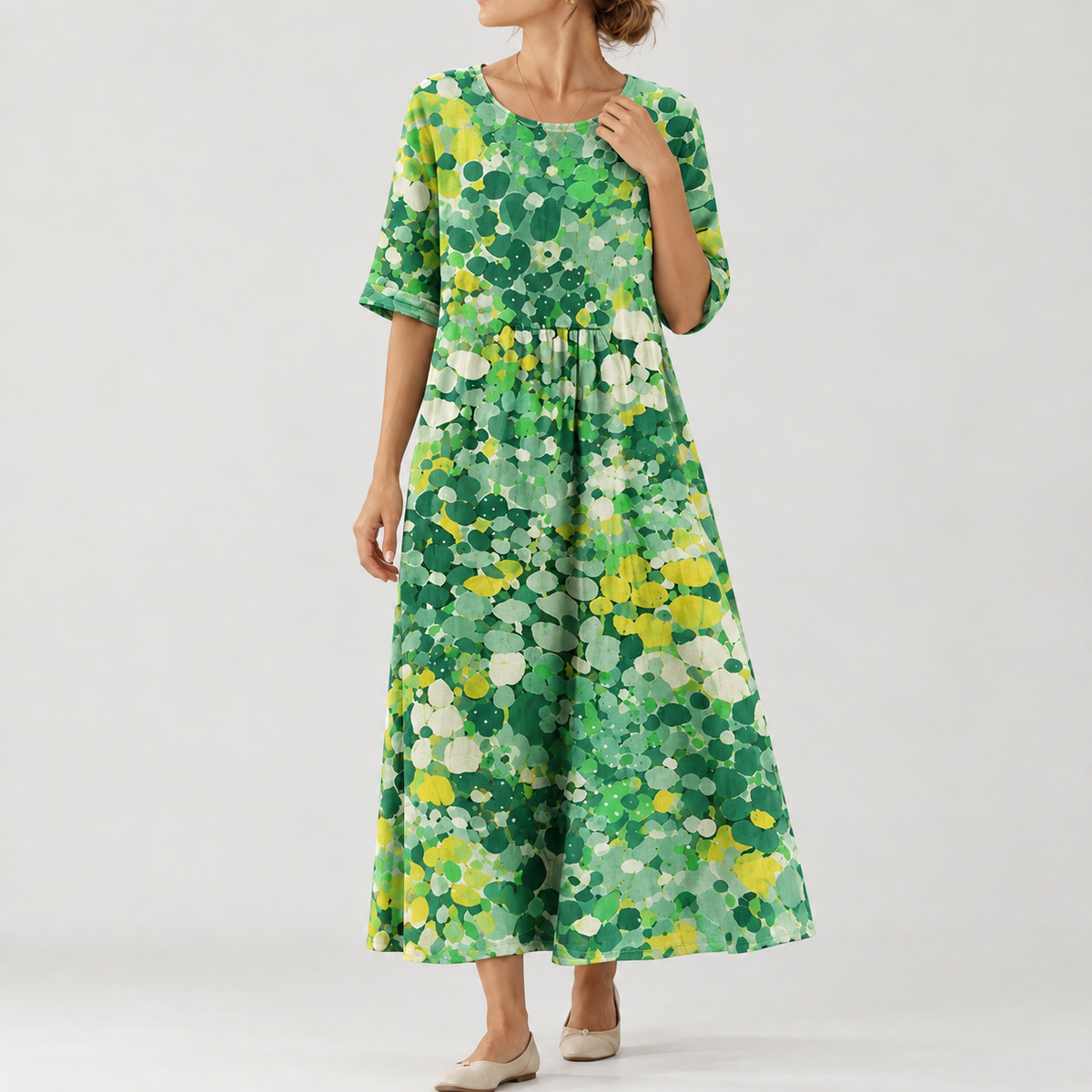 Sofia Gathered Midi Dress - Green