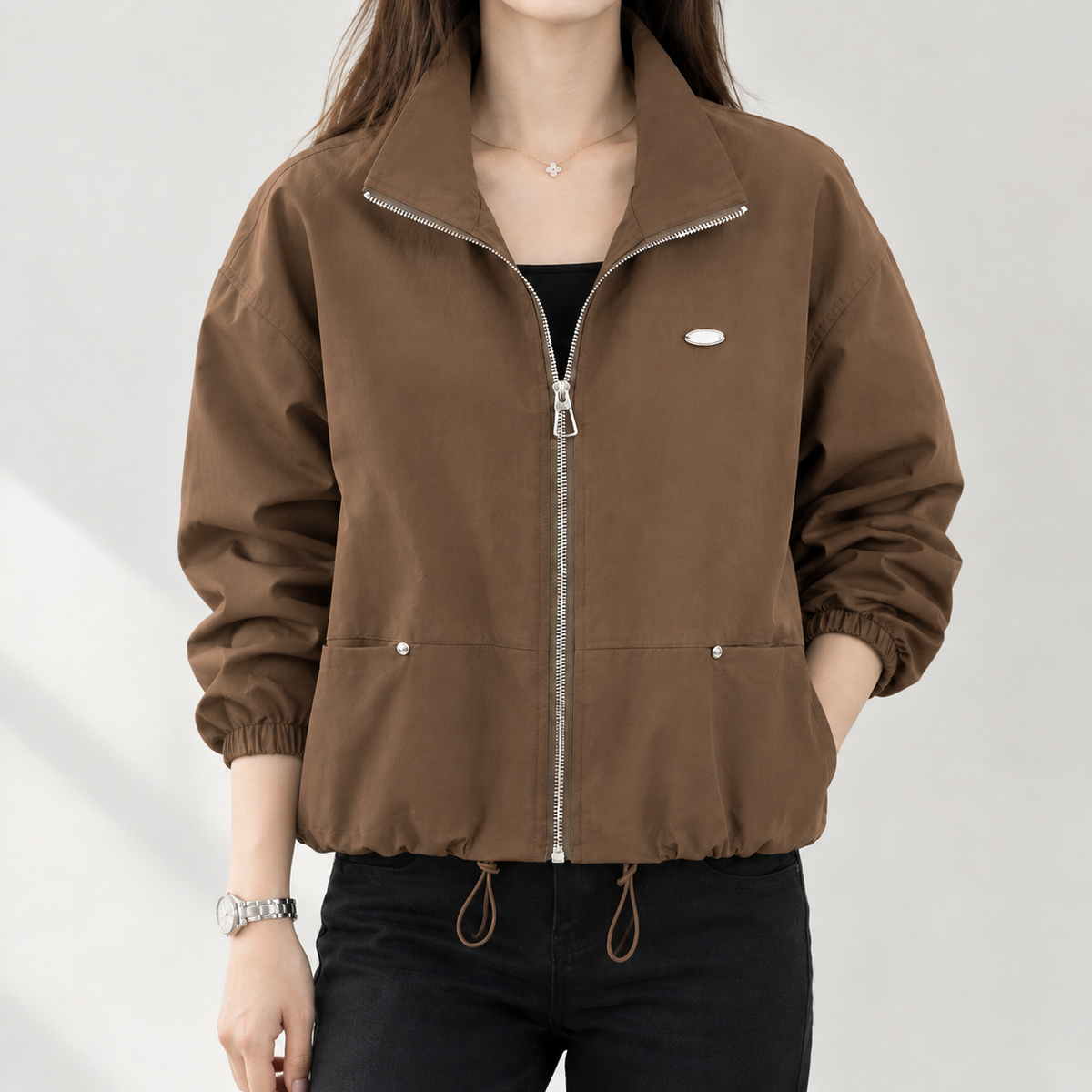 Moira Stand Collar Jacket - Coffee