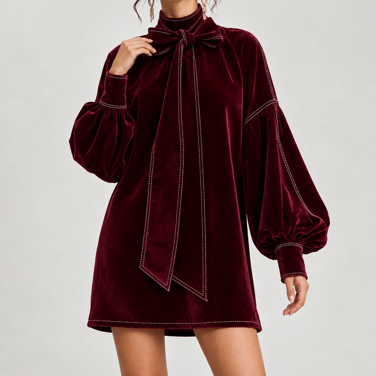 Fernande Bow Neck Dress - Red