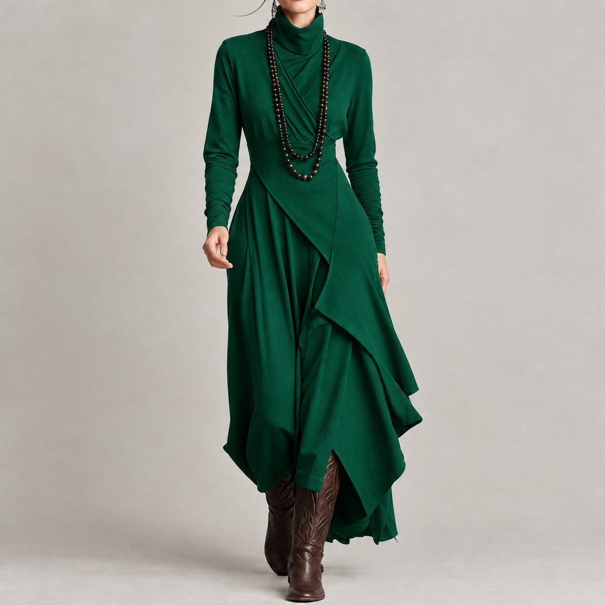 Florina Asymmetric Midi Dress - Green