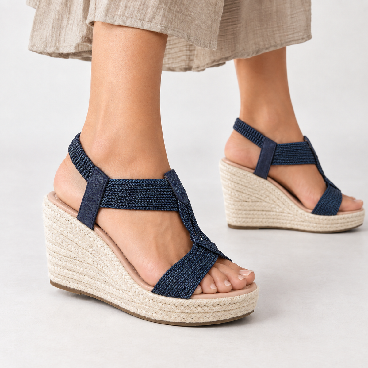 Grimaldi Woven Wedge Sandals - Blue