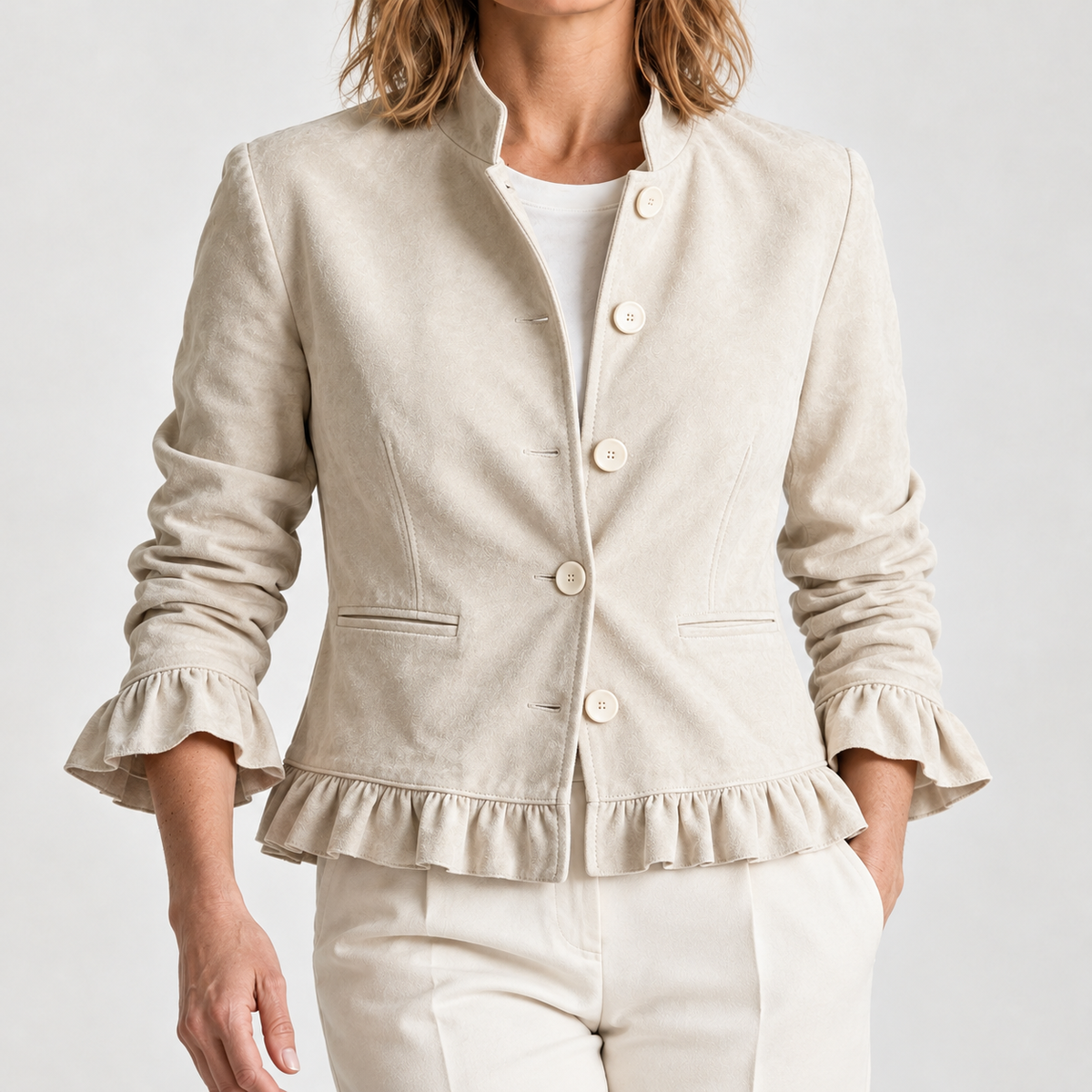 Ellinor Ruffle Hem Jacket - Off White