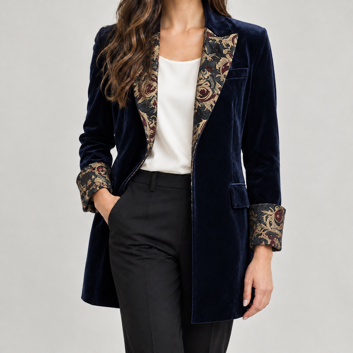 Cathrin Floral Lapel Blazer - Blue