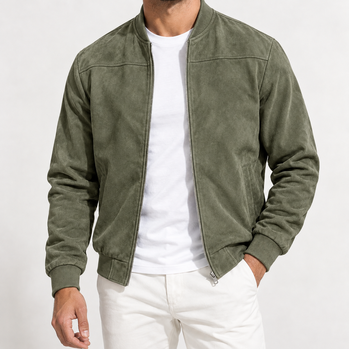 Albrecht Suede Bomber Jacket - Army Green