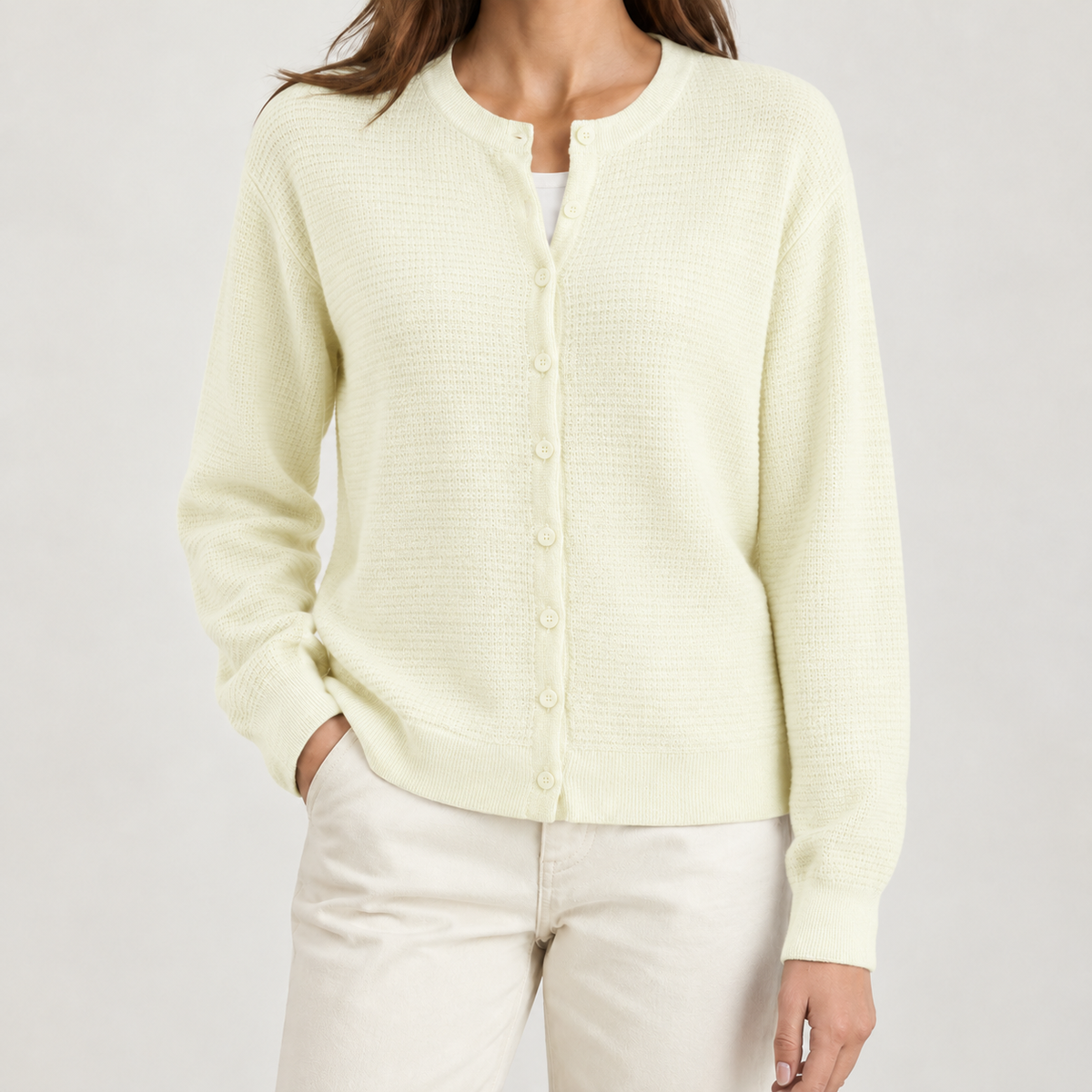 Nicole Waffle Cardigan - Light Yellow