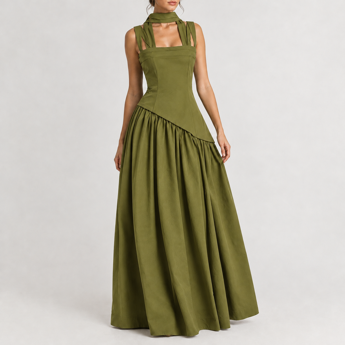 Majken Asymmetric Maxi Dress - Olive