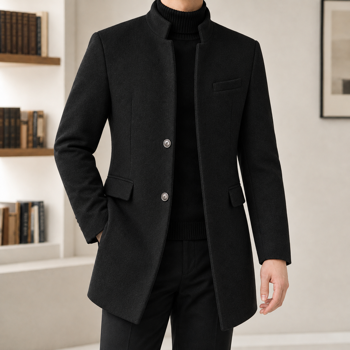 Blaise Stand Collar Overcoat - Black