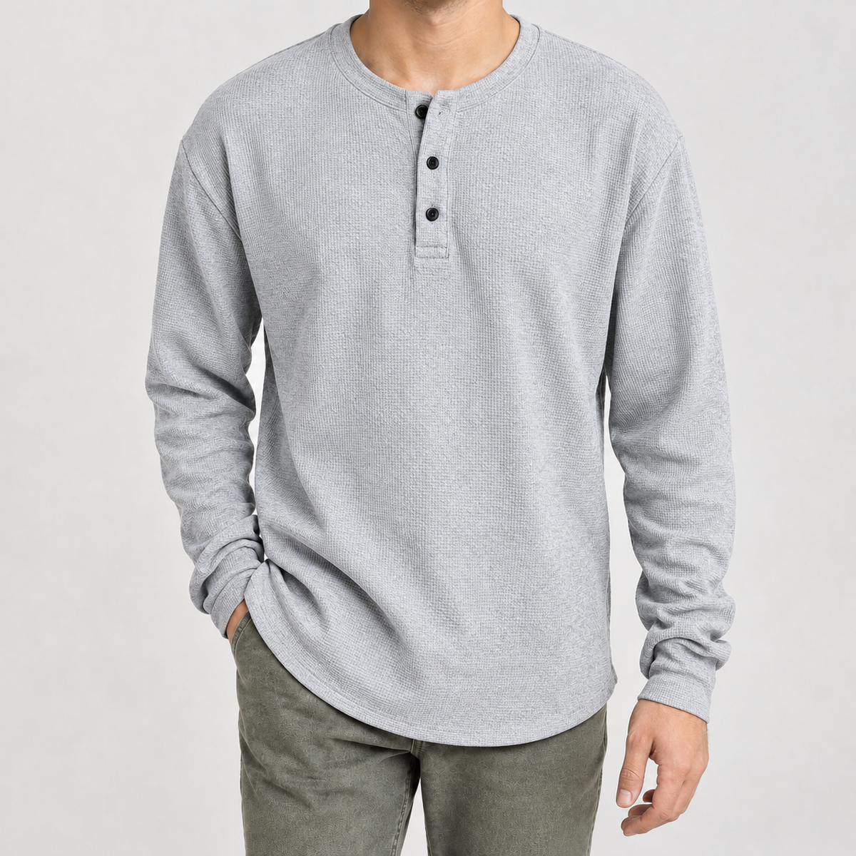 Gaston Waffle Henley Top - Gray