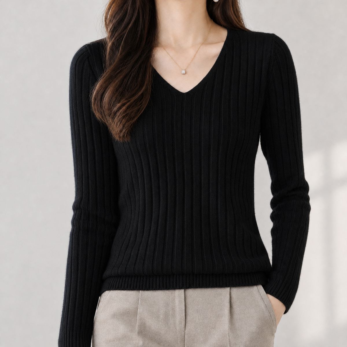 Aline V Neck Sweater - Black