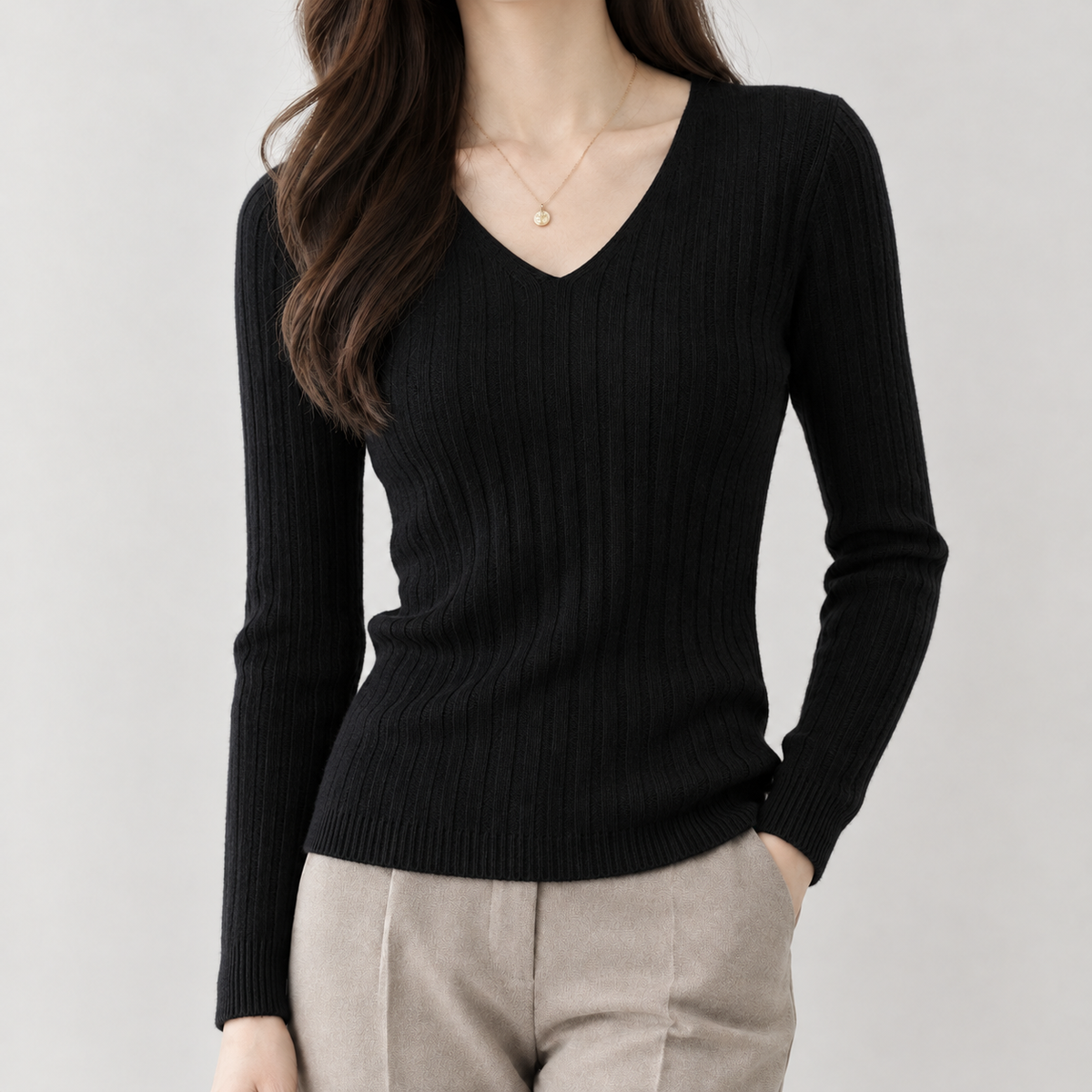 Aline V Neck Sweater - Black