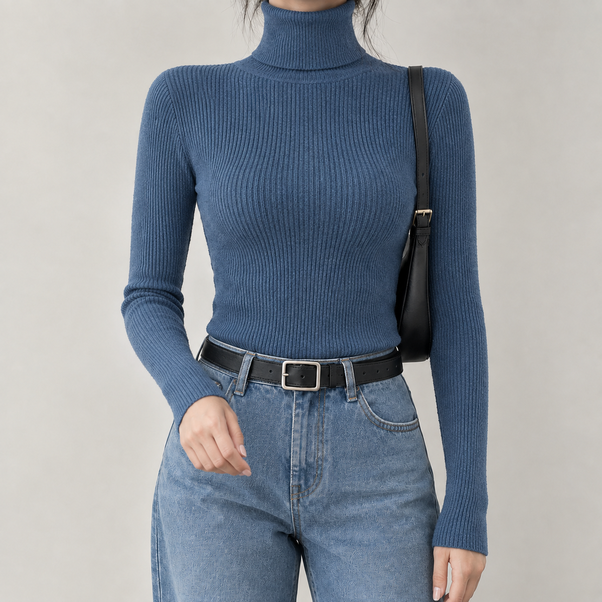 Paloma Ribbed Turtleneck - Blue
