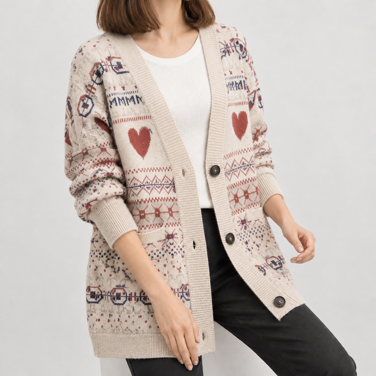 Kristel Patterned Cardigan - Beige