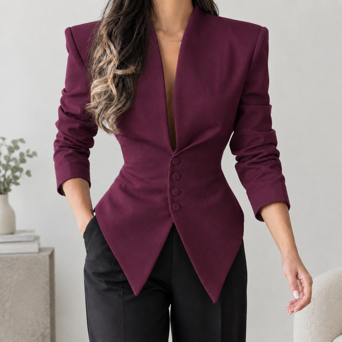 Nerissa Tailored Top - Burgundy