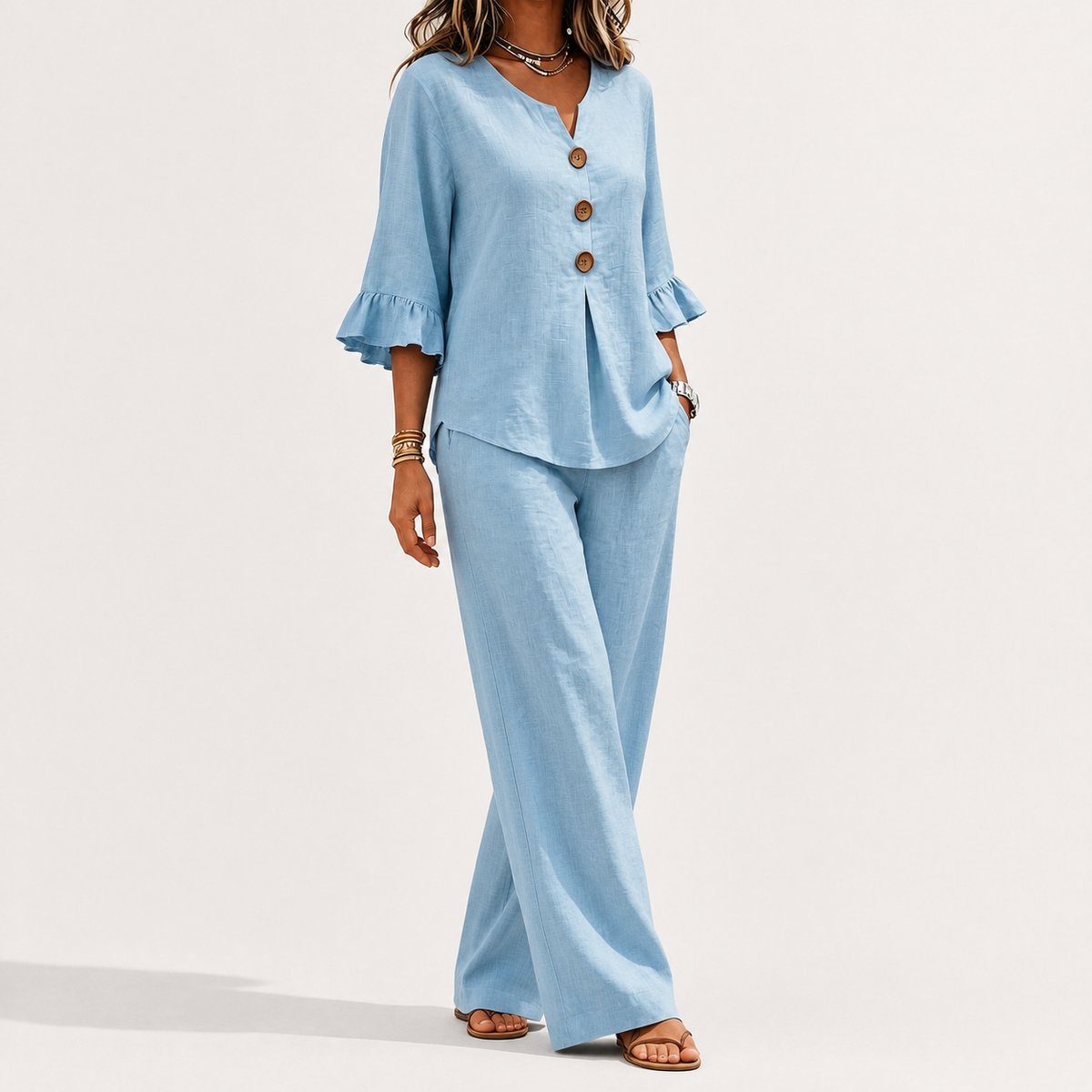 Maxine Ruffle Sleeve Set - Light Blue