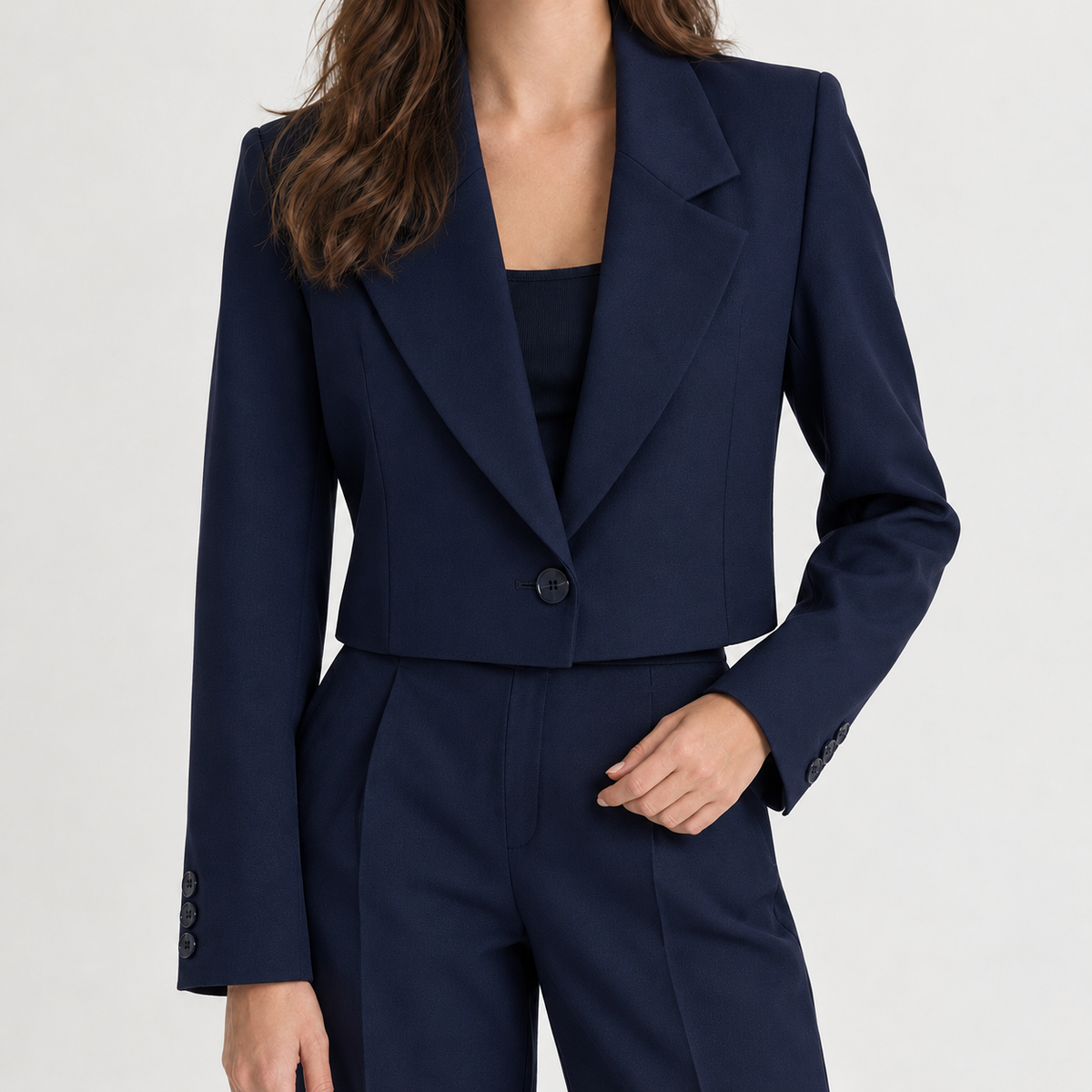 Arnhild Cropped Lapel Blazer - Navy Blue One