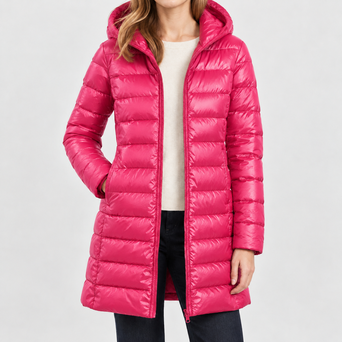 Catarina Cashmere Puffer Jacket - Rose Red