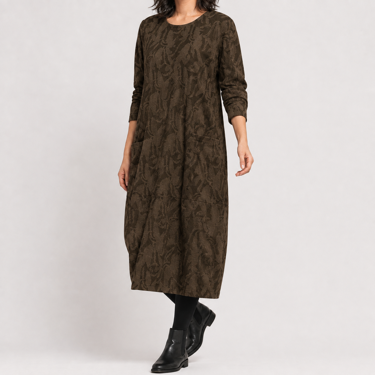 Hyacinth Tonal Midi Dress - Brown
