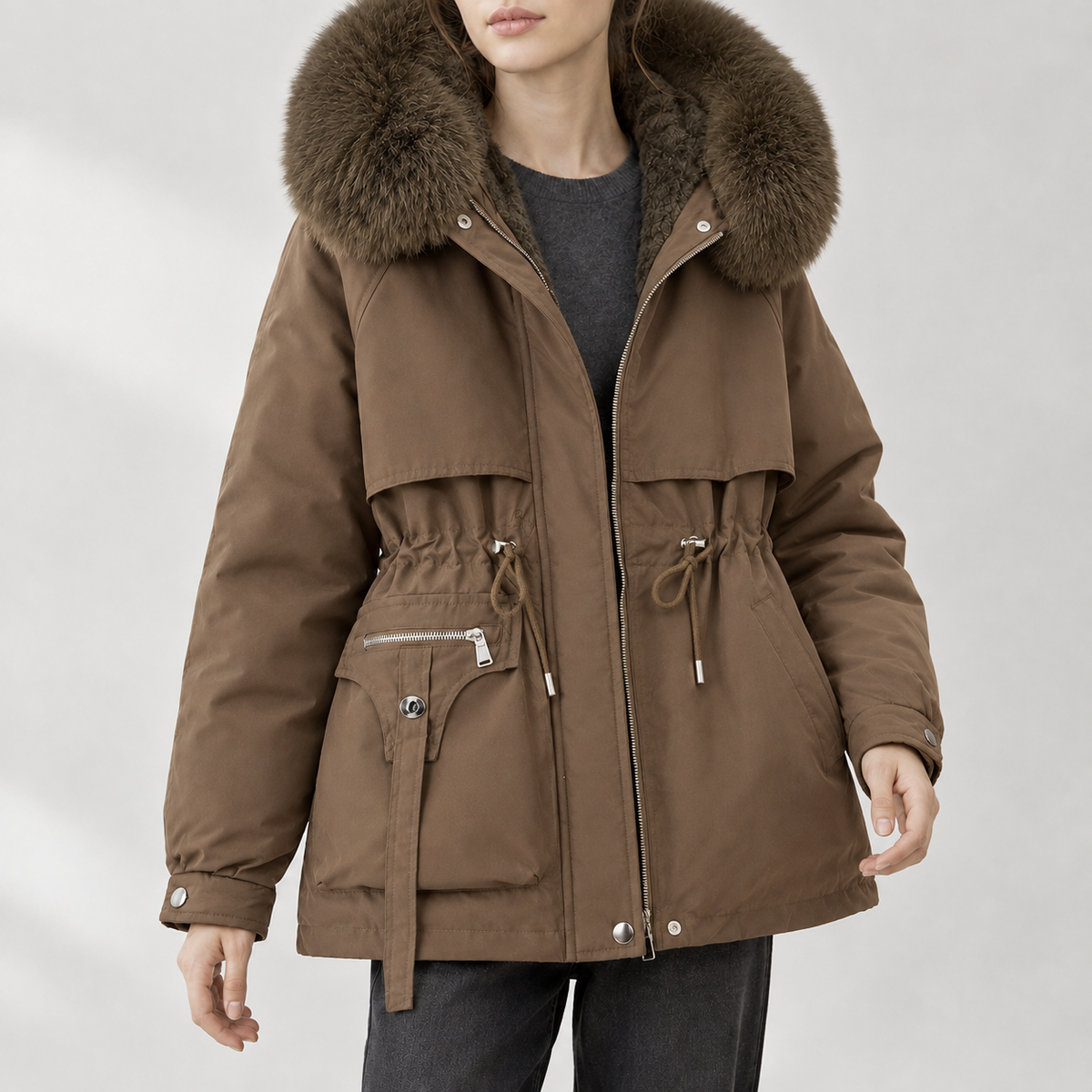 Anja Fur Trim Jacket - Brown