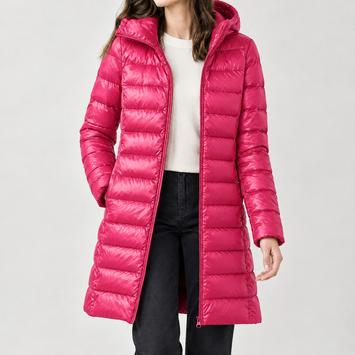 Catarina Cashmere Puffer Jacket - Rose Red