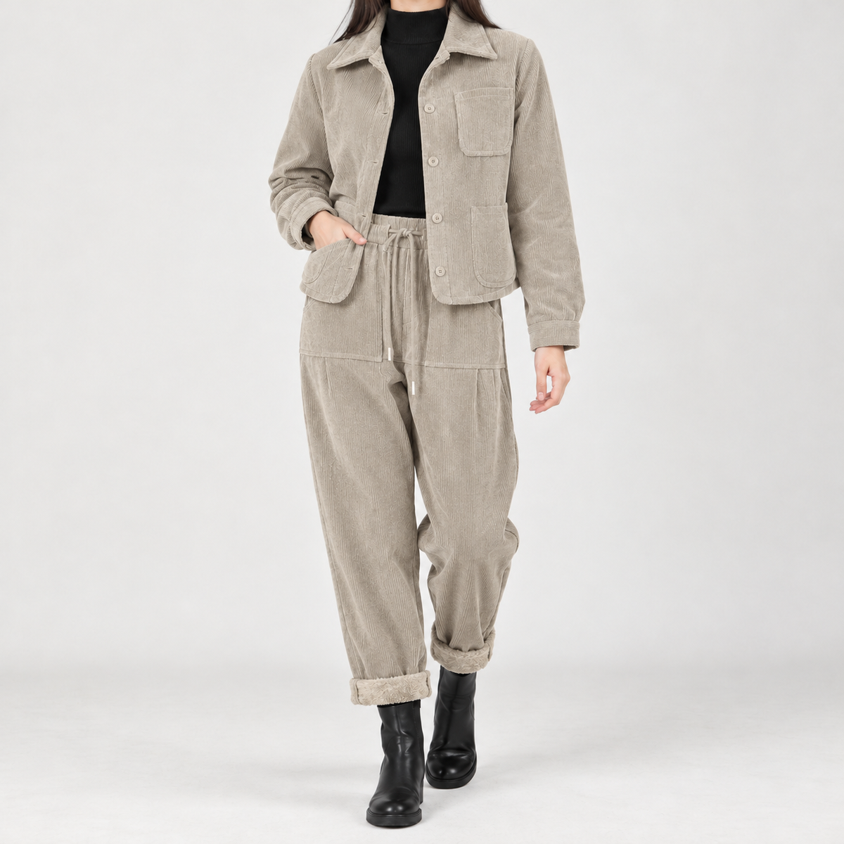 Margherita Corduroy Two Piece Set - Khaki