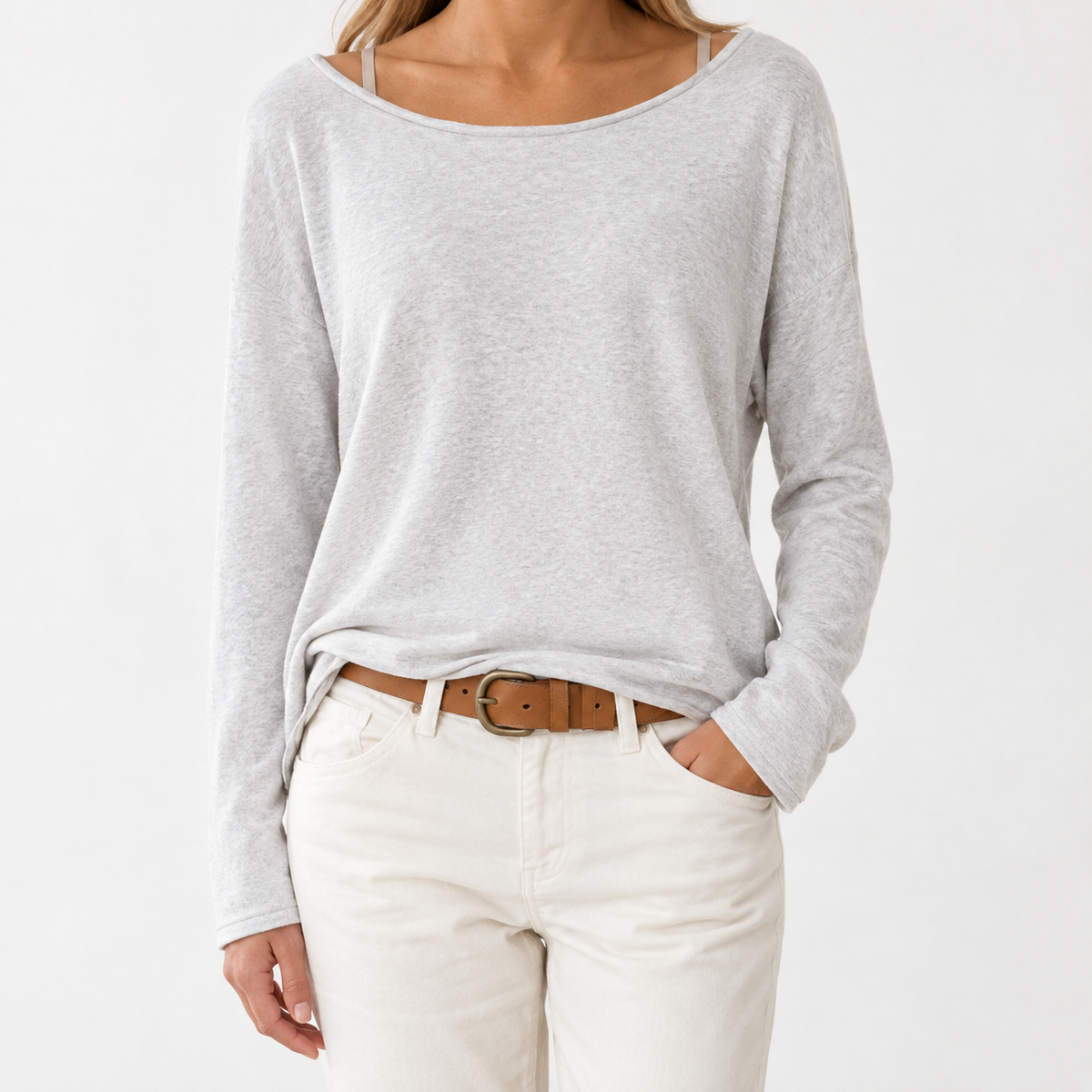 Federica Boat Neck Top - Grey