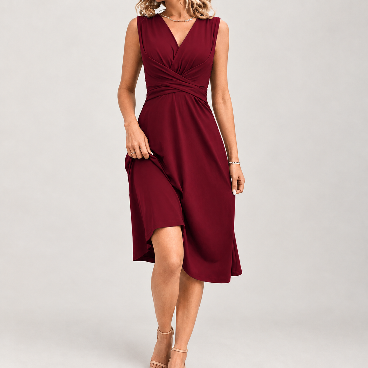 Engracia Crossover Midi Dress - Red Wine