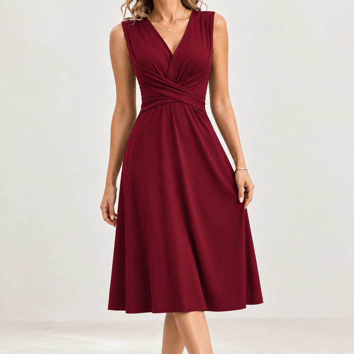 Engracia Crossover Midi Dress - Red Wine