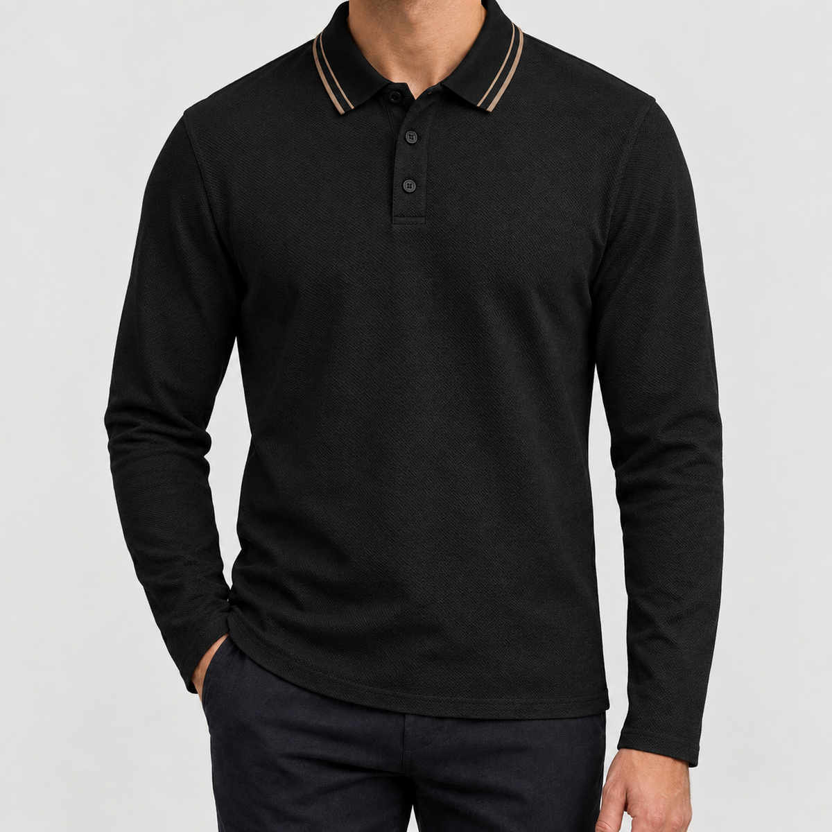 Sixten Contrast Collar Polo - Black