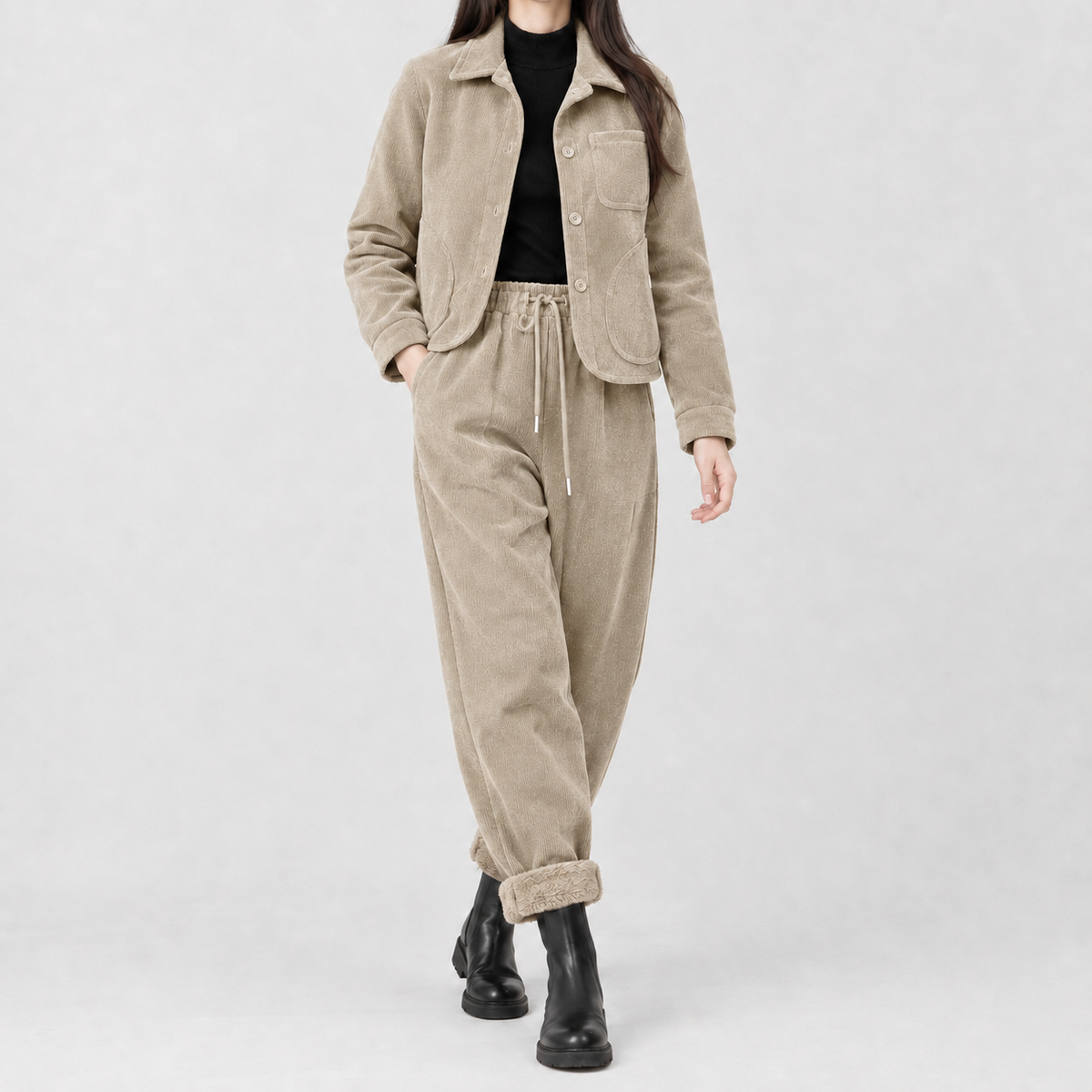 Margherita Corduroy Two Piece Set - Khaki