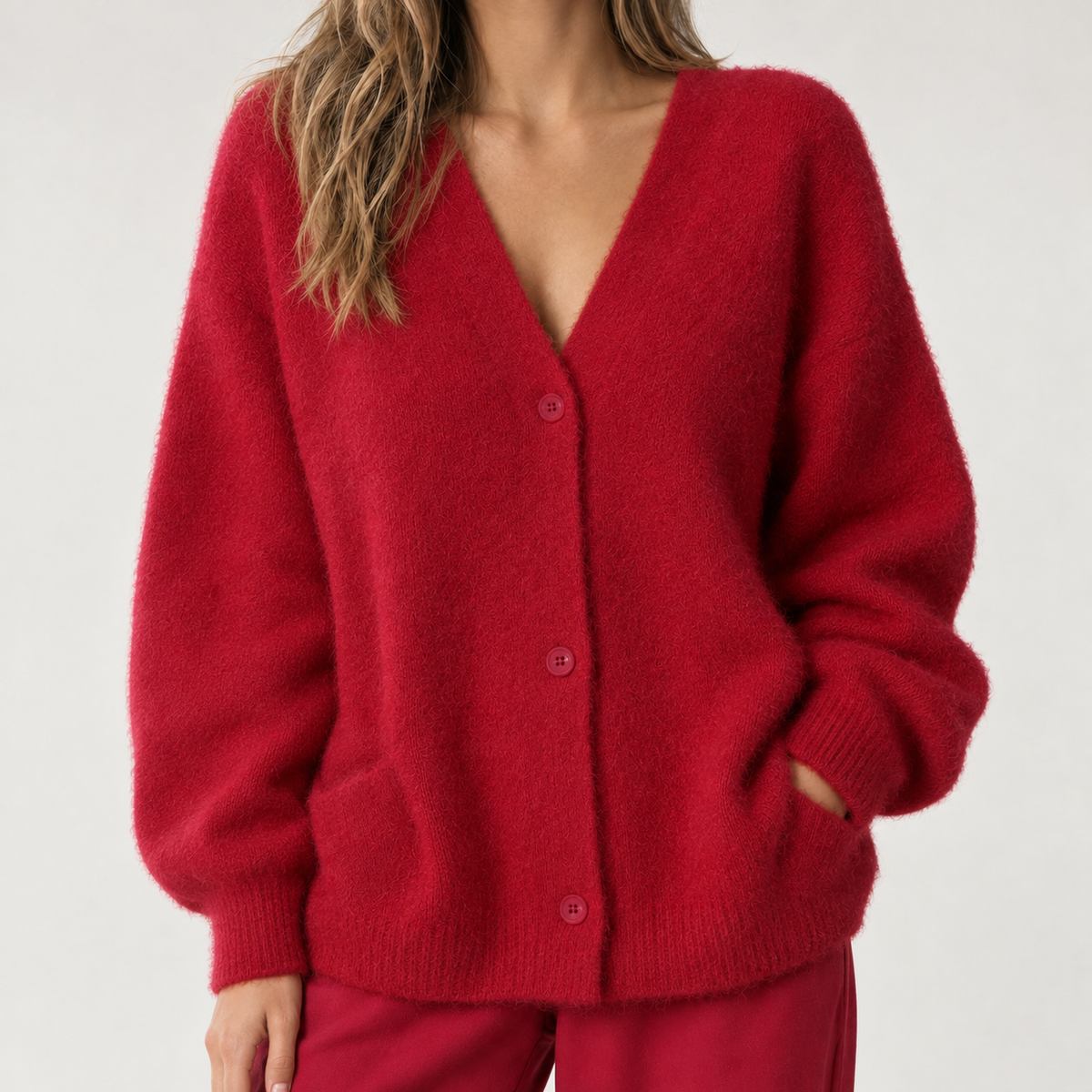 Armida V Neck Cardigan - Red