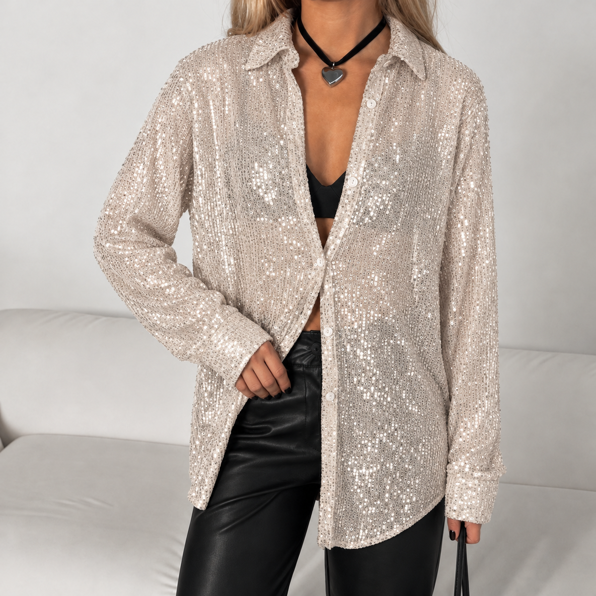 Bergljot Sequined Shirt - Apricot Silver