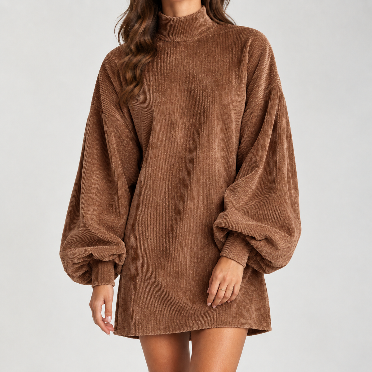 Shannon Balloon Sleeve Dress - Brown