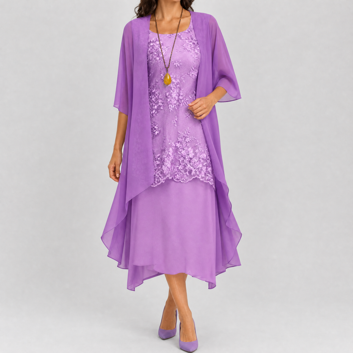 Rhea Layered Dress Set - Purple