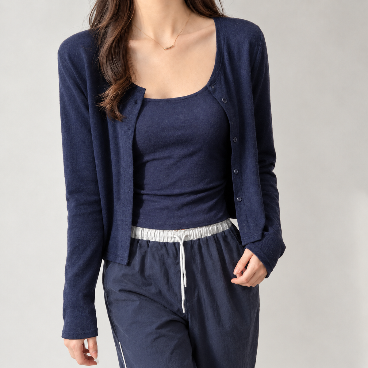 Cassia Button Front Cardigan - Navy Blue