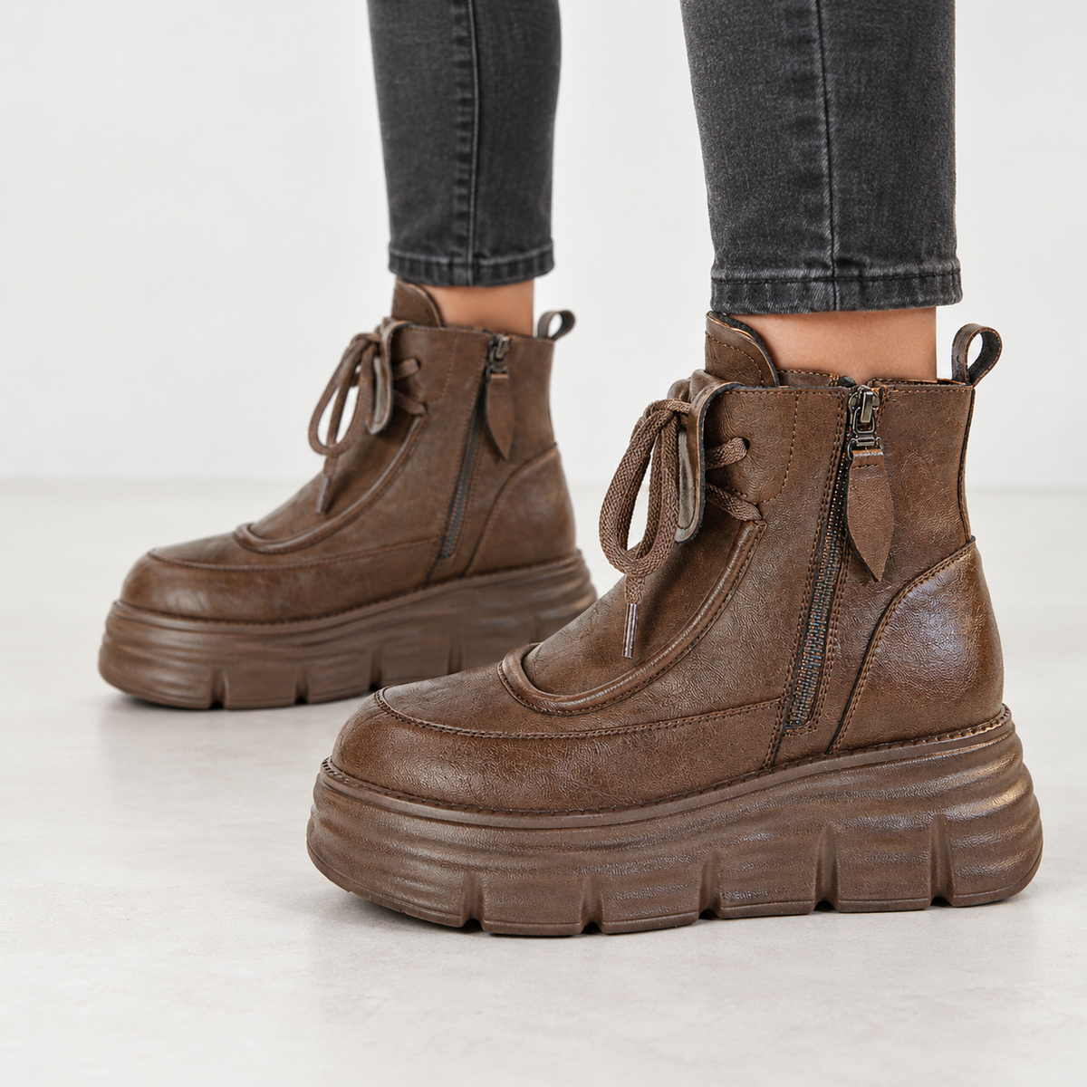 Ffion Platform Ankle Boots - Brown