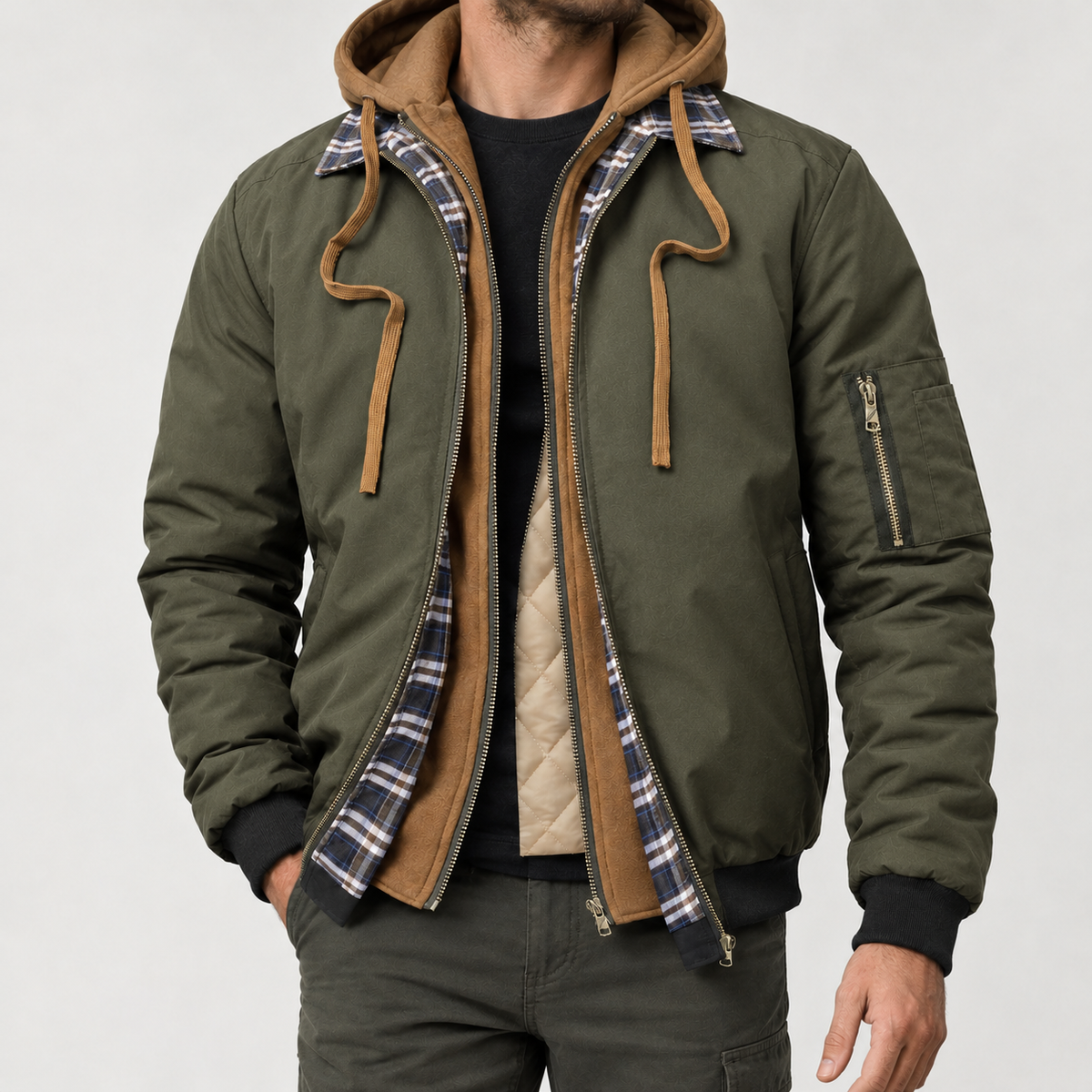 Julian Layered Hood Jacket - Army Green